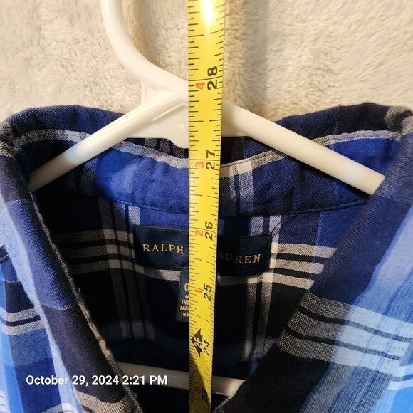 Ralph Lauren Indigo Madras Plaid Button Up Down Shirt Long Sleeve  Size L 14-16 - Picture 8 of 11
